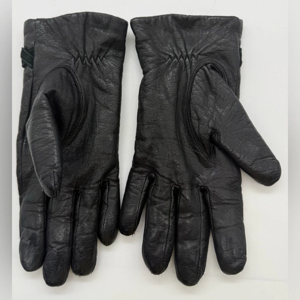 Vintage Genuine Soft Leather Gloves Black Braided Acrylic Western Women Small
